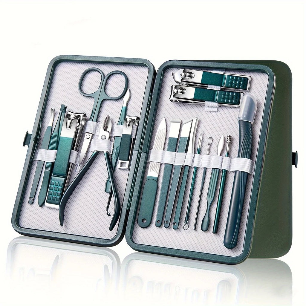 Kit professionale per la cura delle unghie da 7/10/12/18 pezzi, set per manicure e pedicure in acciaio inossidabile, set tagliaunghie con custodia da viaggio 