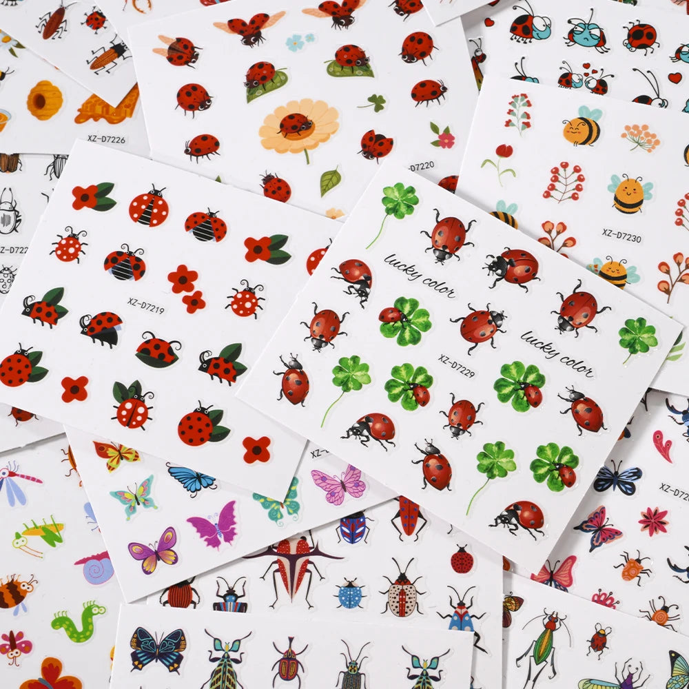 30 pezzi/set adesivi per unghie a forma di coccinella a sette stelle, 3D, farfalla creativa, coccinella, lumaca, ape, serie di insetti, decalcomanie per unghie, decorazioni per manicure 