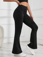 Pantaloni da yoga a vita alta micro svasati da donna - Pantaloni a ferro di cavallo snellenti in pelle di squalo, elasticizzati in 4 direzioni 