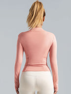 Tuta da yoga aderente a maniche lunghe con protezione solare, elegante giacca sportiva da yoga e fitness da donna 