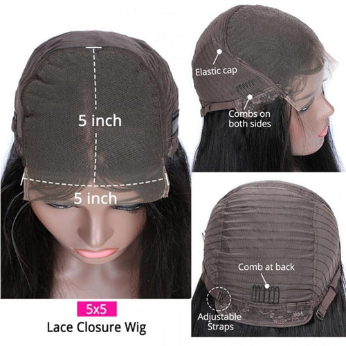 Parrucca con chiusura in pizzo HD 5x5 e onda del corpo | Capelli umani di prima qualità