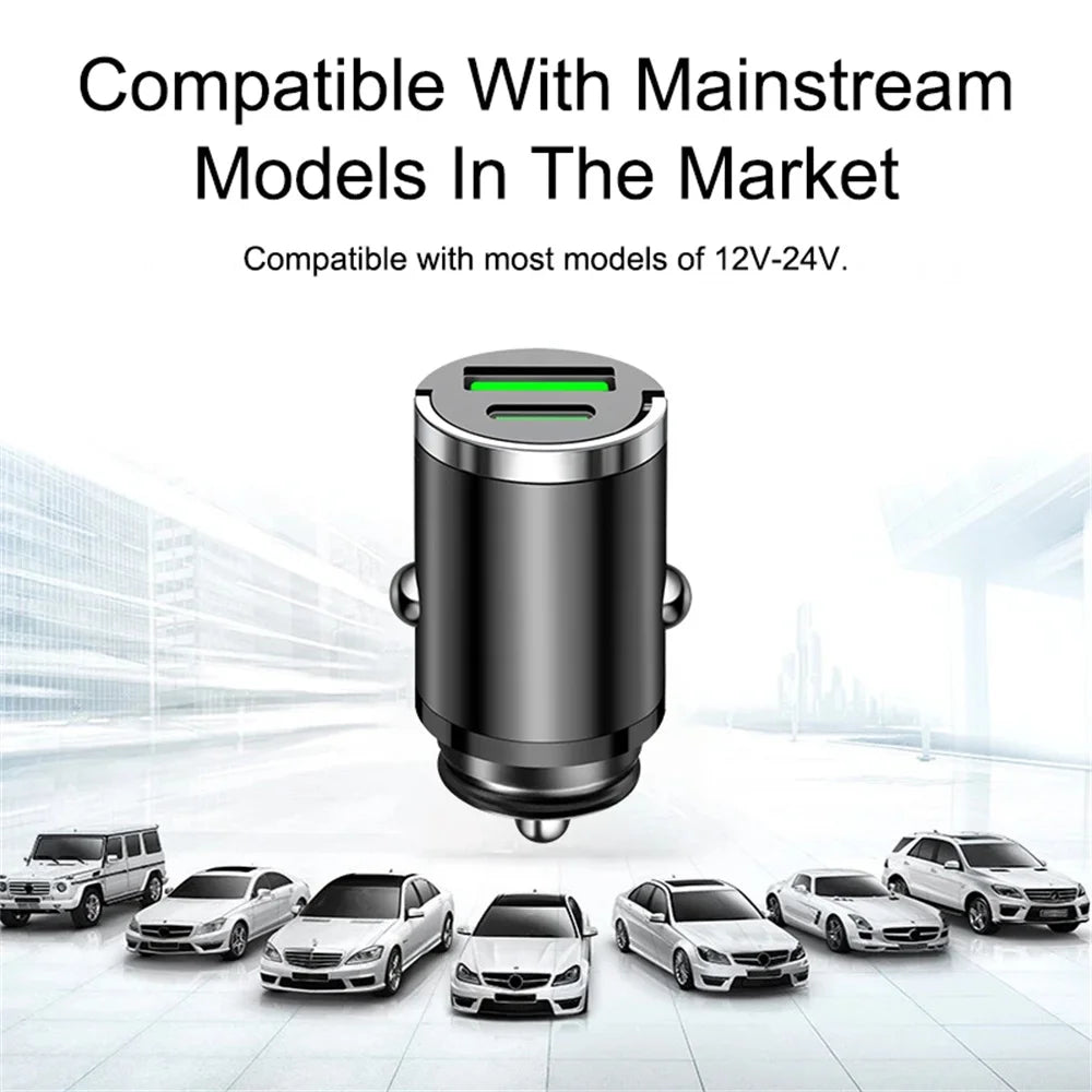 Caricabatterie da auto USB mini da 200 W con doppia porta, adattatore per caricabatterie da auto a ricarica rapida per iPhone 13 12 Xiaomi Huawei Samsung 