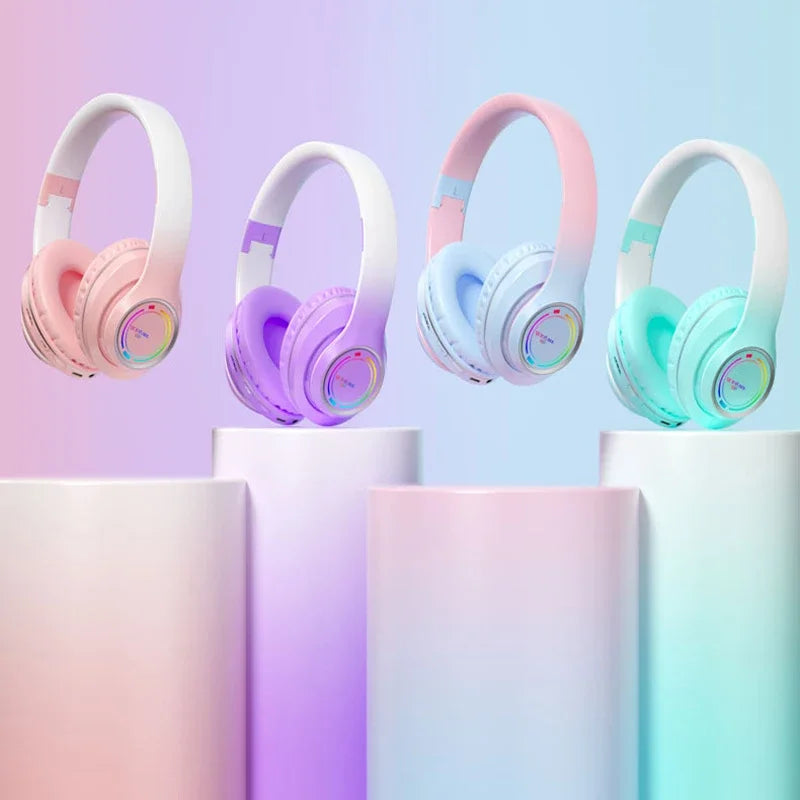 Cuffie Bluetooth wireless Cuffie con luce multicolore con microfono, possibilità di inserire una scheda SD Auricolari stereo HiFi 