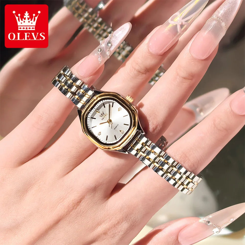 OLEVS Orologi da donna di lusso, impermeabili, semplici ed eleganti, al quarzo, orologio da polso originale con quadrante quadrato in acciaio inossidabile