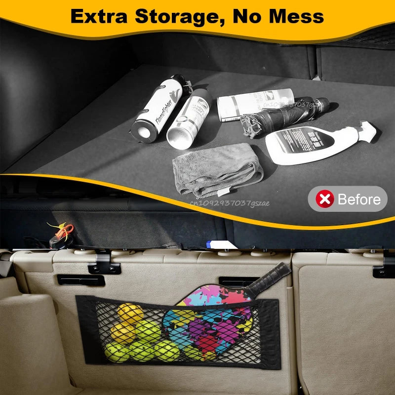 Rete portaoggetti per auto, rete elastica, tascabile, adesivo magico elastico, universale, rete posteriore per bagagliaio, tasca per sedile, organizer per auto 