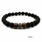 Bracciale in pietra vulcanica da 8 mm per uomo, con perline di legno lavico, braccialetto tibetano Buddha, catena da polso maschile, gioielli fatti a mano, braccialetto elastico 