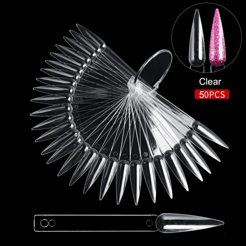 50 pezzi di punte finte per nail art, espositore trasparente, in acrilico nero naturale, campione di smalto in gel, strumento per manicure da esposizione 