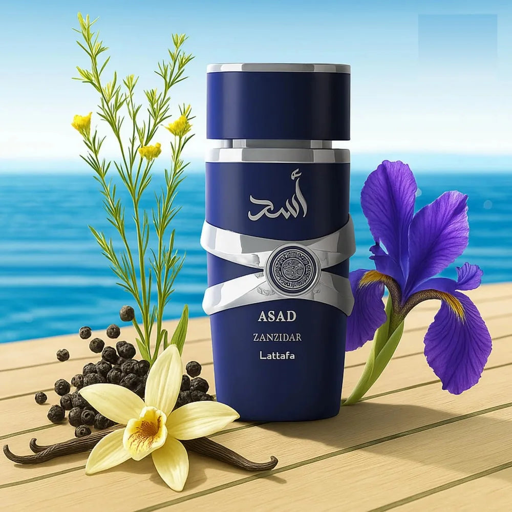 Lattafa Asad Zanzibar Eau de Parfum - Fragranza fresca, speziata, vaniglia e cocco a lunga durata per uomo, 100 ml / 3,40 once