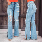 Edizione 25 – Jeans elasticizzati con strappi a vita alta per donna