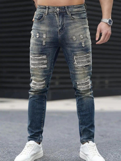 Jeans elasticizzati strappati da uomo – Blu navy High Street | Urban Cool 25 Edition