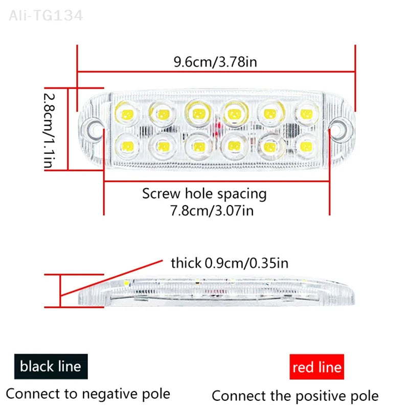 Luci di segnalazione laterali stroboscopiche a 12 LED, barra luminosa lampeggiante per auto, camion, luci di segnalazione, luci di segnalazione per griglia da 12 V a 80 V 
