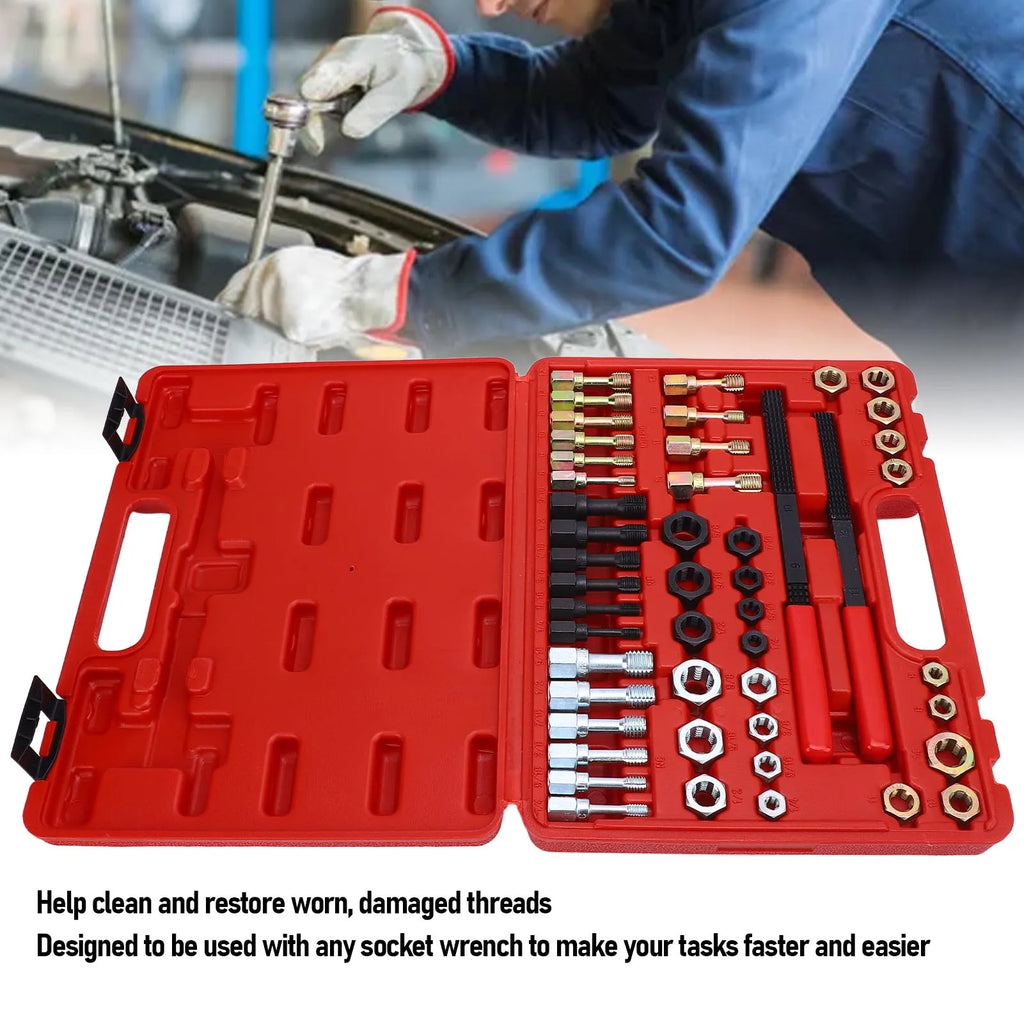 Set di 48 filettatori per misure metriche e SAE, 22 maschi, 24 filiere, 2 lime per filettare, kit di utensili per la rifilettatura. Set di filettatori per filettature. 