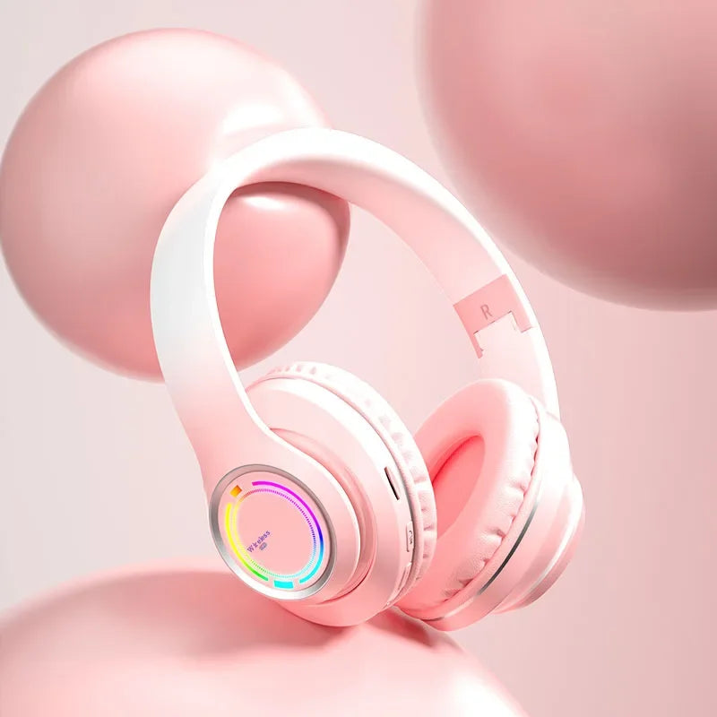 Cuffie Bluetooth wireless Cuffie con luce multicolore con microfono, possibilità di inserire una scheda SD Auricolari stereo HiFi 