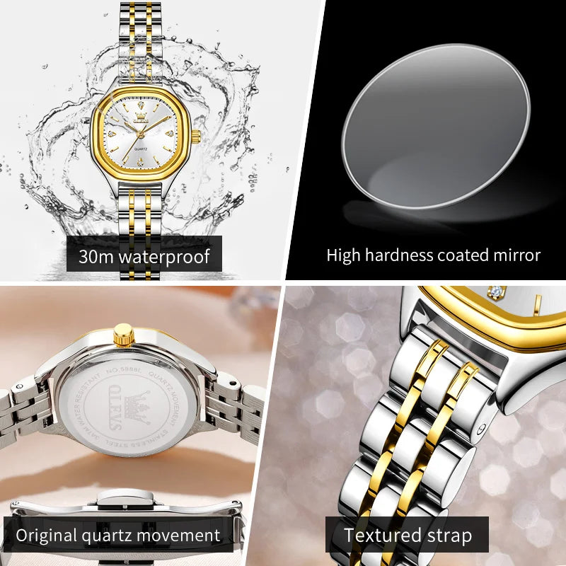 OLEVS Orologi da donna di lusso, impermeabili, semplici ed eleganti, al quarzo, orologio da polso originale con quadrante quadrato in acciaio inossidabile