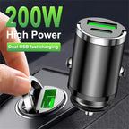 Caricabatterie da auto USB mini da 200 W con doppia porta, adattatore per caricabatterie da auto a ricarica rapida per iPhone 13 12 Xiaomi Huawei Samsung 