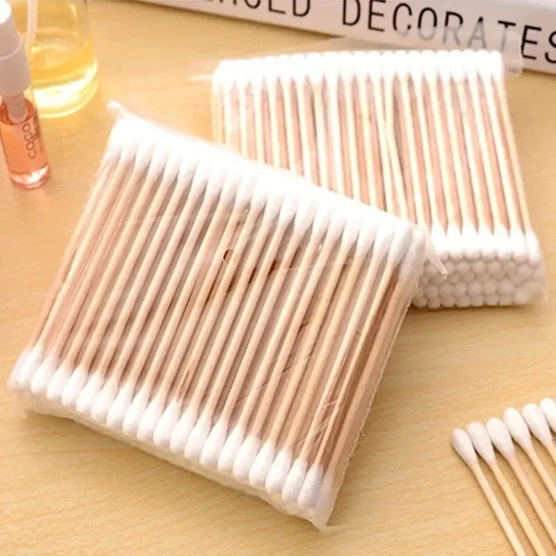 500 pezzi di cotton fioc a doppia testa per trucco da donna, bastoncini di cotone, punta per bastoncini di legno, strumenti per la pulizia di naso e orecchie, assistenza sanitaria 