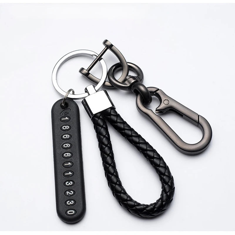 Portachiavi con ciondolo per targa del numero di cellulare fai da te Ingemark Trendy, da uomo, in corda di pelle intrecciata, anti-smarrimento, accessori per portachiavi per auto 