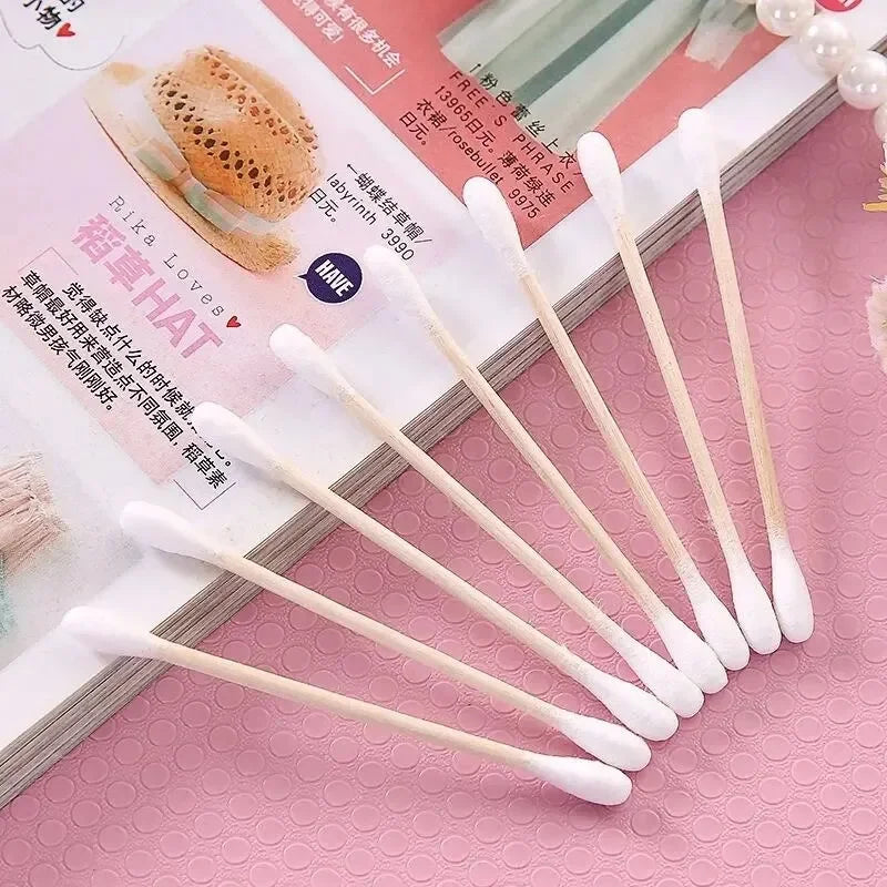 500 pezzi di cotton fioc a doppia testa per trucco da donna, bastoncini di cotone, punta per bastoncini di legno, strumenti per la pulizia di naso e orecchie, assistenza sanitaria 