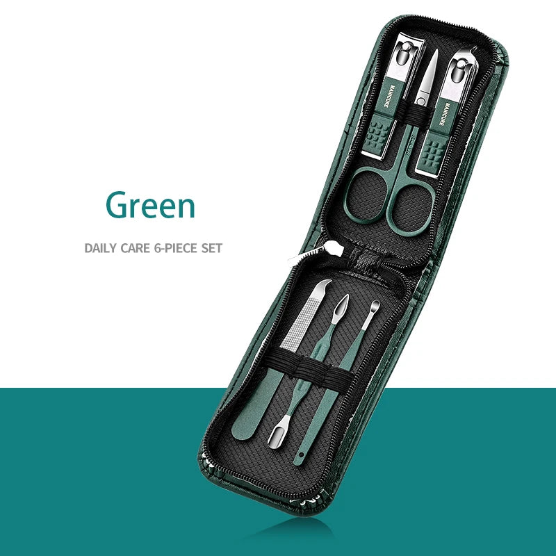 Set manicure da 6-9 pezzi con custodia in pelle, kit di strumenti professionali per la cura dei piedi e del viso, set di tagliaunghie in acciaio inossidabile, regalo 