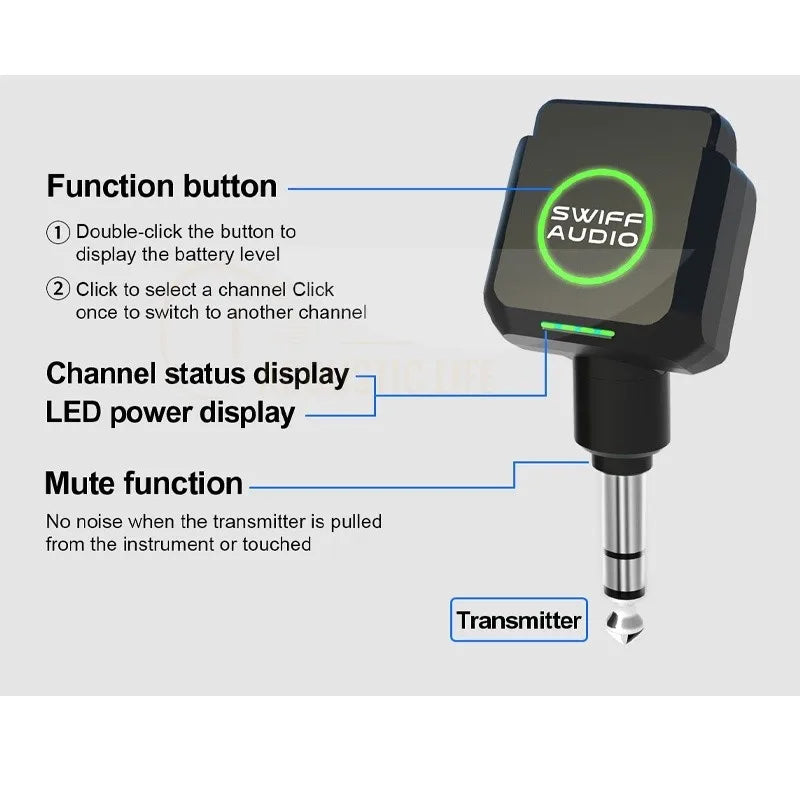 SWIFF AUDIO WX503 Sistema trasmettitore ricevitore digitale wireless per chitarra acustica, chitarra elettrica, basso elettrico 