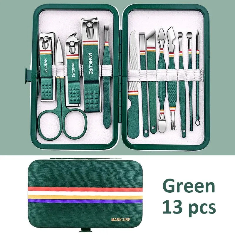 Set manicure da 6-9 pezzi con custodia in pelle, kit di strumenti professionali per la cura dei piedi e del viso, set di tagliaunghie in acciaio inossidabile, regalo 