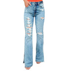 Edizione 25 – Jeans elasticizzati con strappi a vita alta per donna