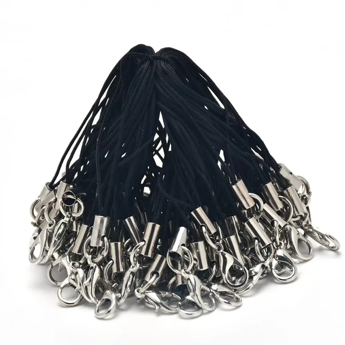 50 pezzi di cordino nero con ciondolo, cordino con moschettone, portachiavi, ganci, set di ciondoli per cellulari, accessori per gioielli 