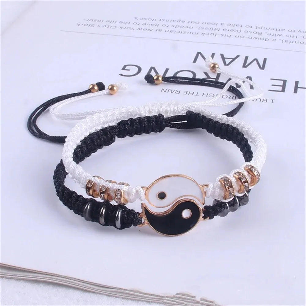 Set di 2 gioielli per coppia, bracciale Tai Chi bianco e nero, corda regolabile, set di gioielli da indossare tutti i giorni, stile semplice 