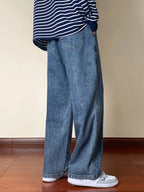 Jeans a gamba larga con coulisse da uomo, taglie forti