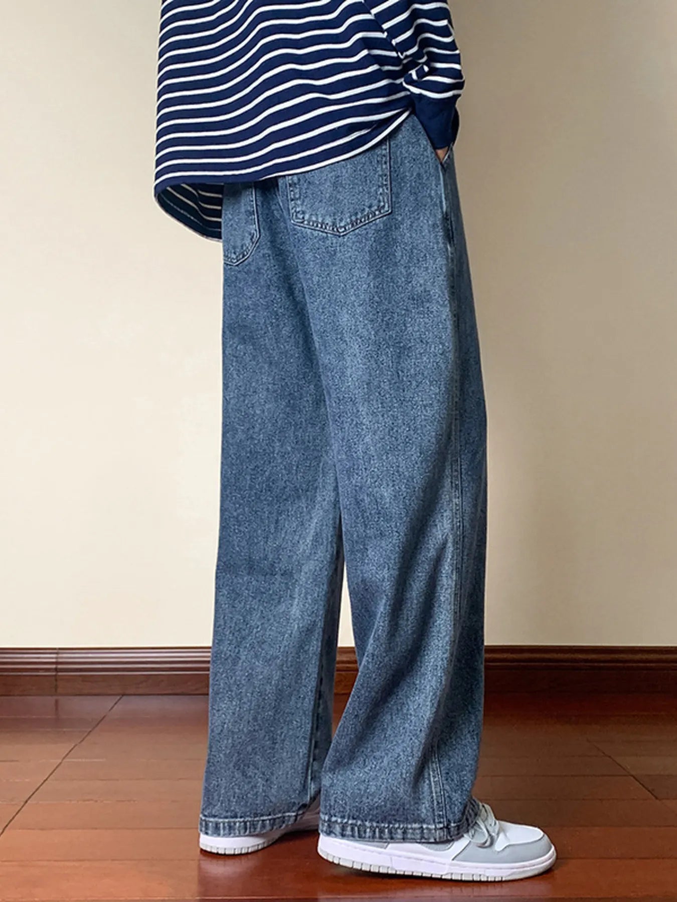 Jeans a gamba larga con coulisse da uomo, taglie forti