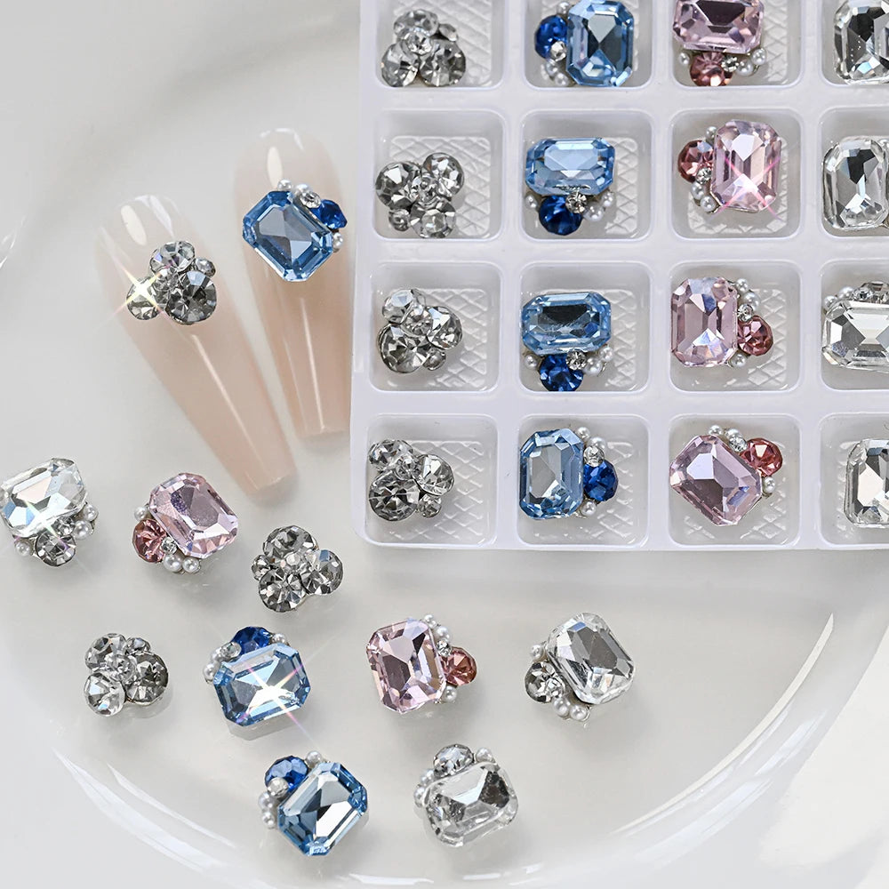 20 pezzi di decorazioni per nail art con diamanti impilati in vetro 3D, strass trasparenti/rosa/blu di lusso, ciondoli per unghie, accessori per manicure fai da te 