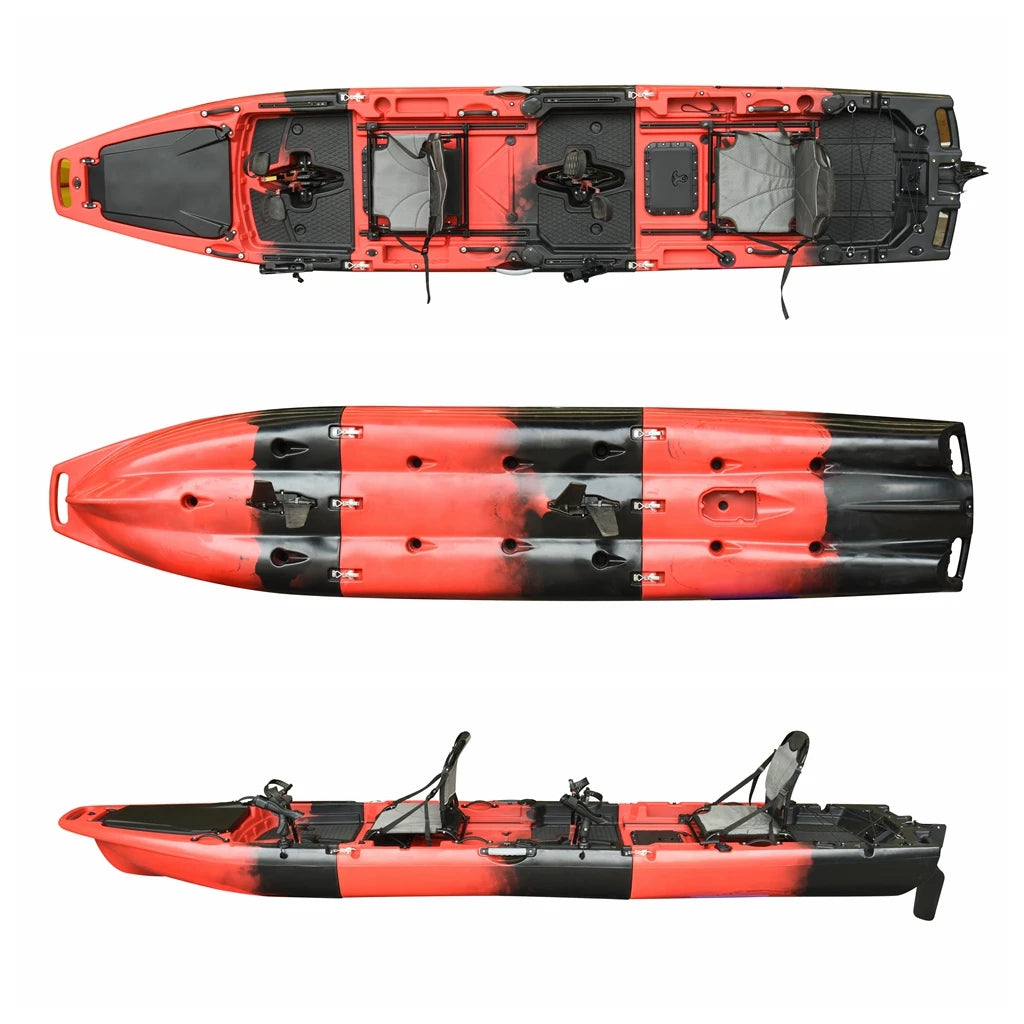 Kayak da pesca modulare pieghevole per 2 persone da 14 piedi, con pedalata assistita, staccabile, in tre sezioni, in plastica Lldpe, per sport all'aria aperta 