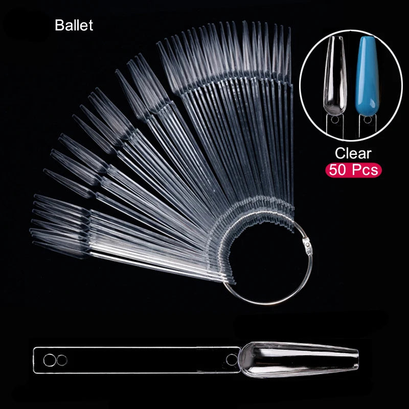 50 pezzi di punte finte per nail art, espositore trasparente, in acrilico nero naturale, campione di smalto in gel, strumento per manicure da esposizione 