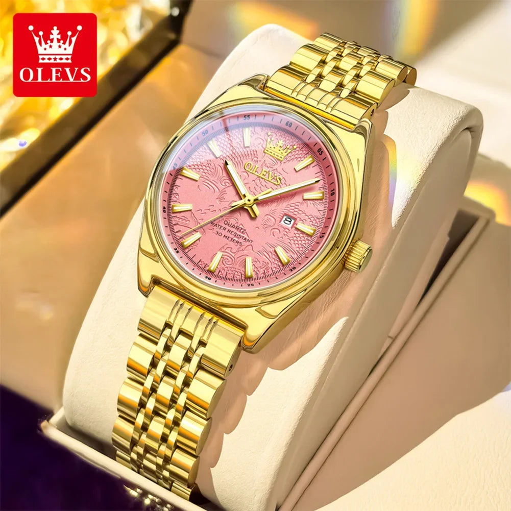 OLEVS Nuovo 3703 Orologi Donna Elegante Orologio al Quarzo Impermeabile Luminoso Acciaio Inossidabile Data Orologi Donna Braccialetto Confezione Regalo 