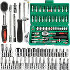 Set di chiavi a bussola da 46 pezzi, set di chiavi a cricchetto da 1/4 di pollice, kit di utensili meccanici per la riparazione di auto, con bussole, set di bussole esagonali metriche 