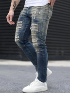 Jeans elasticizzati strappati da uomo – Blu navy High Street | Urban Cool 25 Edition