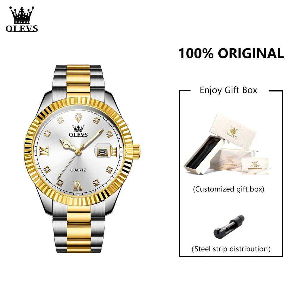 OLEVS 3623 Orologio da uomo al quarzo di alta qualità, in acciaio inossidabile, impermeabile, luminoso, calendario originale, scala di diamanti, orologio alla moda per uomo 