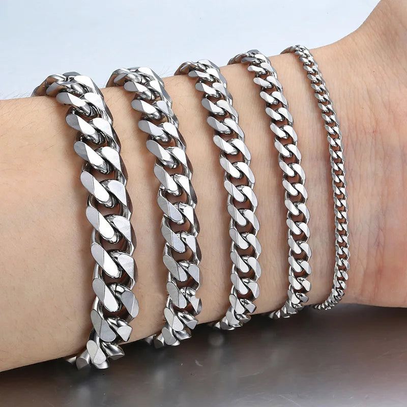 Nuovo braccialetto alla moda da uomo con catena classica in acciaio inossidabile da 3/5/7/9 mm di larghezza, braccialetto a catena per uomo e donna, regalo di gioielli 