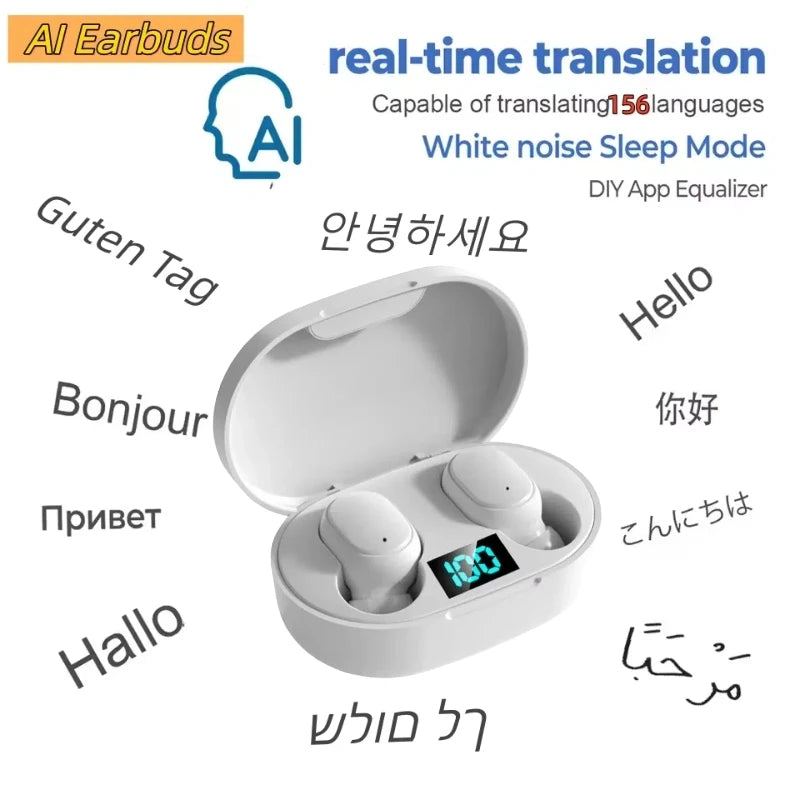 Traduttore in tempo reale Ai Auricolari Bluetooth 5.4 Auricolari aziendali Traduttore in 156 lingue Cuffie wireless Smart impermeabili 