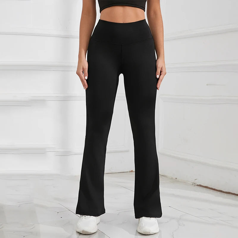 Pantaloni da yoga a vita alta micro svasati da donna - Pantaloni a ferro di cavallo snellenti in pelle di squalo, elasticizzati in 4 direzioni 