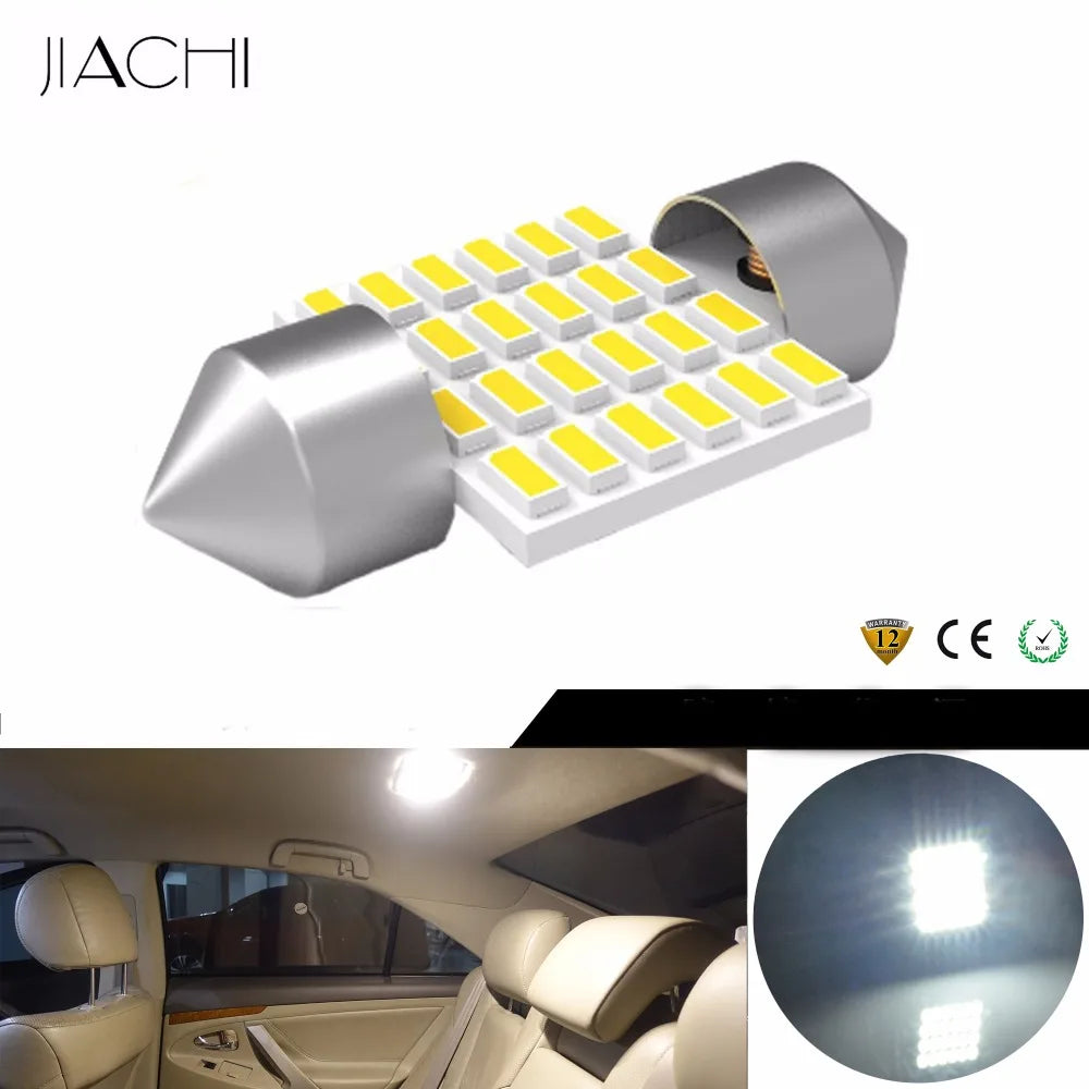 JIACHI 100 pezzi Super Bright White C5W C10W Car Light Festoon LED Light 31MM 3014Chip 24SMD Lampadina per lettura interna auto 12-24V 