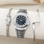 Nessuna confezione regalo, orologi in piccoli lotti, versione coreana degli orologi al quarzo versatili quadrati con bracciale di diamanti a forma di cuore, 3 set 