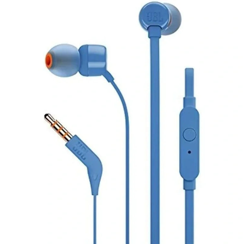 JBL TUNE 110 Cuffie auricolari cablate ufficialmente autorizzate Microfono integrato Interfaccia da 3,5 mm Cuffia auricolare in silicone per chiamate sportive