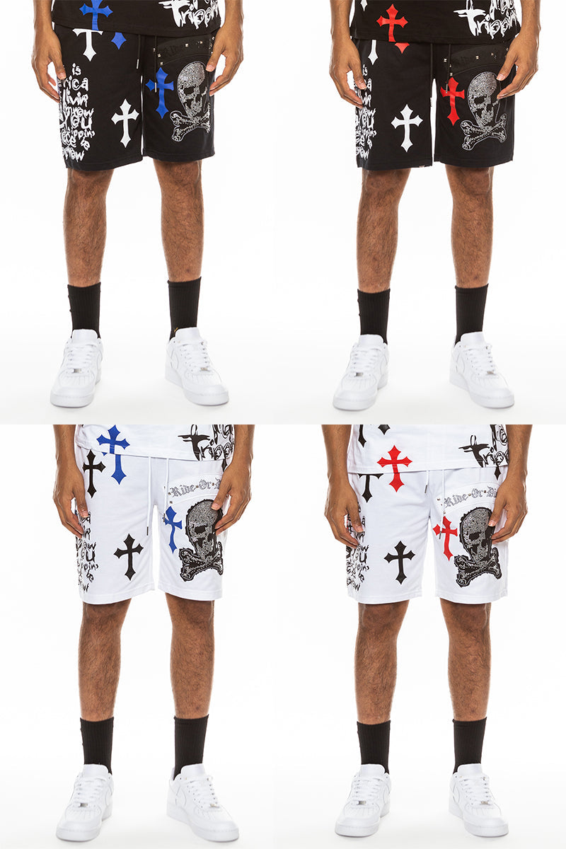 Pantaloncini con teschio cromato e gioiello EMS4107