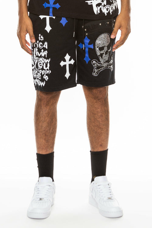 Pantaloncini con teschio cromato e gioiello EMS4107