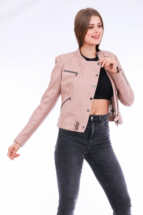 Giacca biker in pelle Rovigo - Rosa 