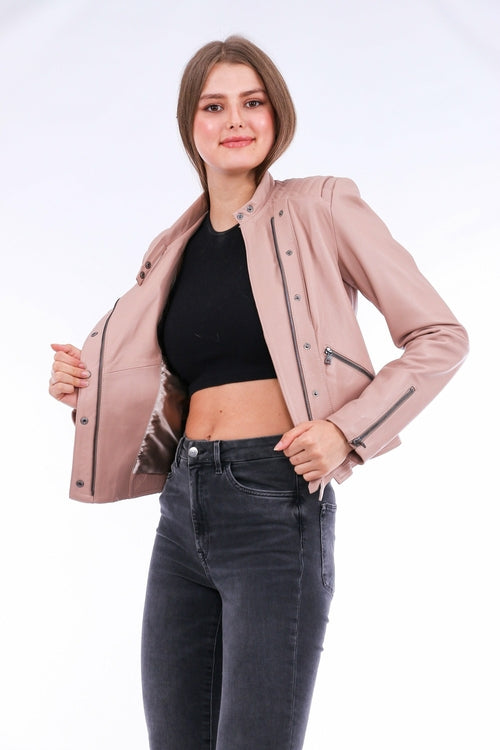 Giacca biker in pelle Rovigo - Rosa 