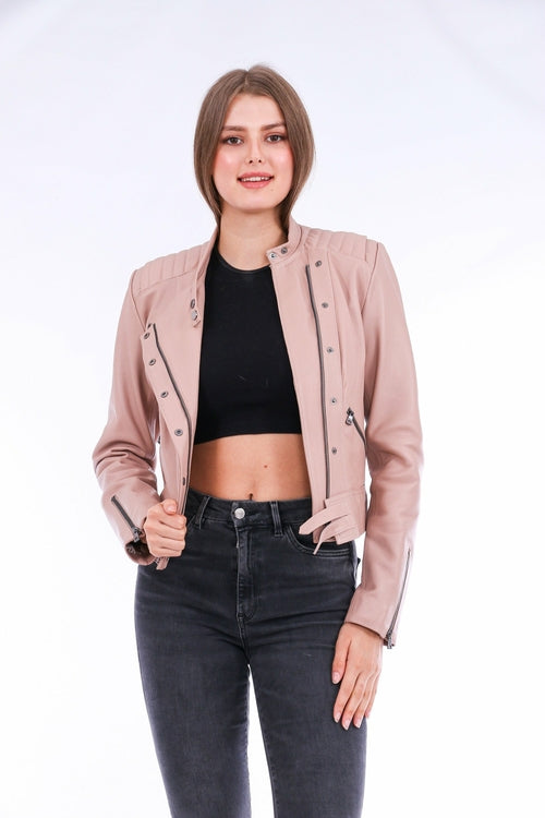 Giacca biker in pelle Rovigo - Rosa 