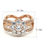 TS586 - Anello in argento sterling 925 color oro rosa con zirconi cubici trasparenti di grado AAA