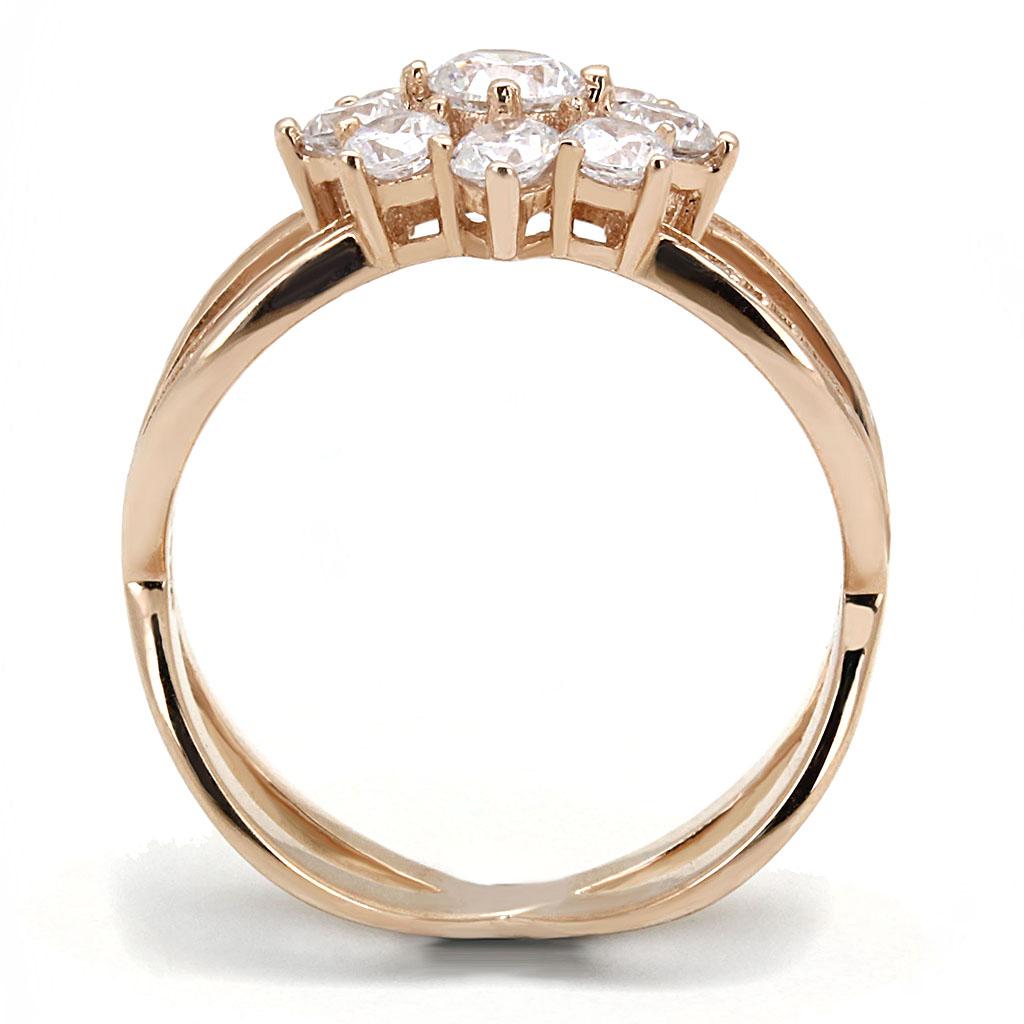 TS586 - Anello in argento sterling 925 color oro rosa con zirconi cubici trasparenti di grado AAA
